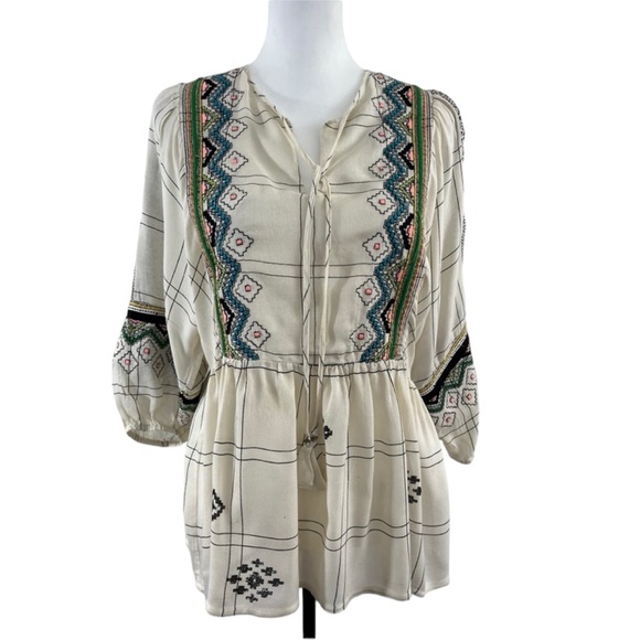 Vineet Bahl Tops - Vineet Bahl Boho 3/4 Length Sleeve Embroidered Top Size XS